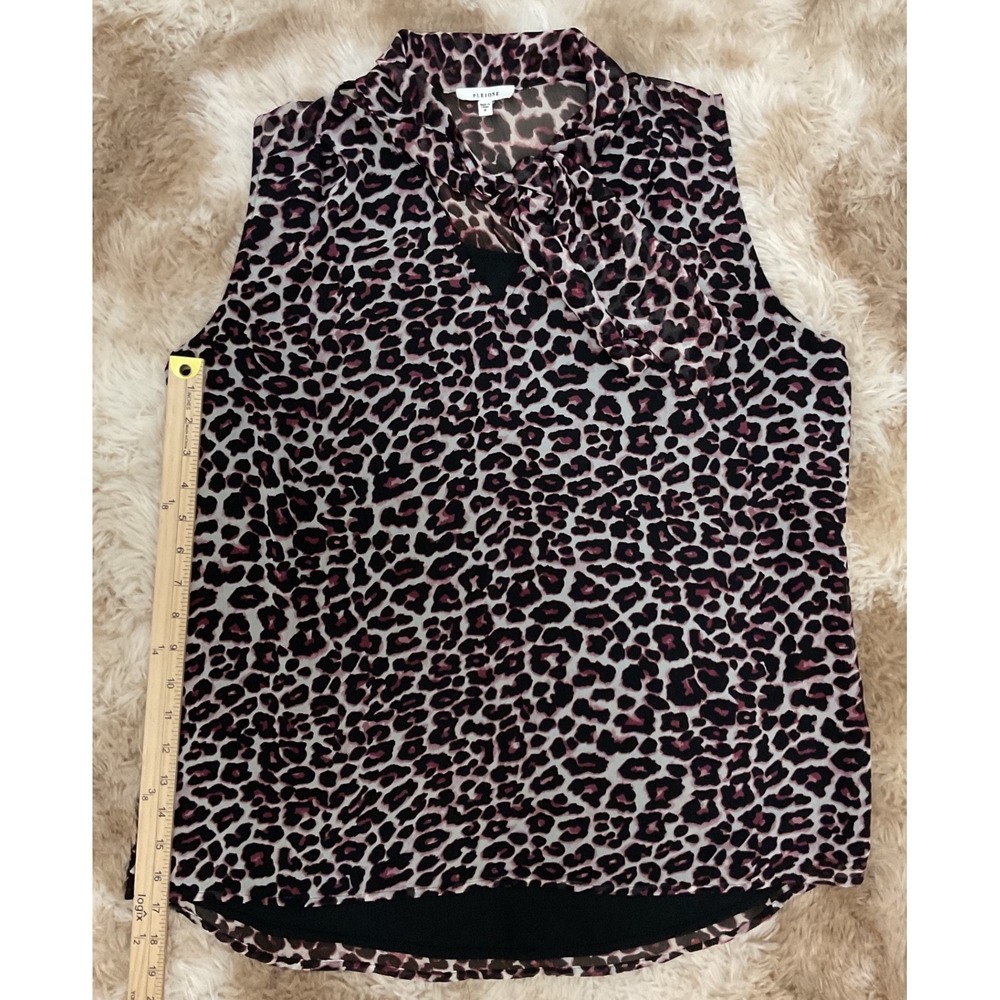 Pleione Pink Leopard Print Sleeveless Tie Neck Blouse Medium